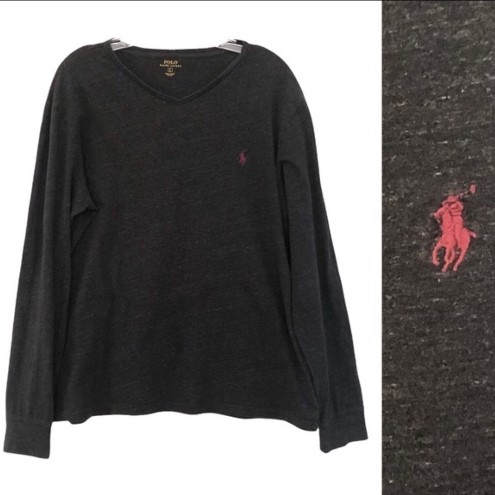 Polo Ralph Lauren Charcoal Long Sleeved Cotton Tee